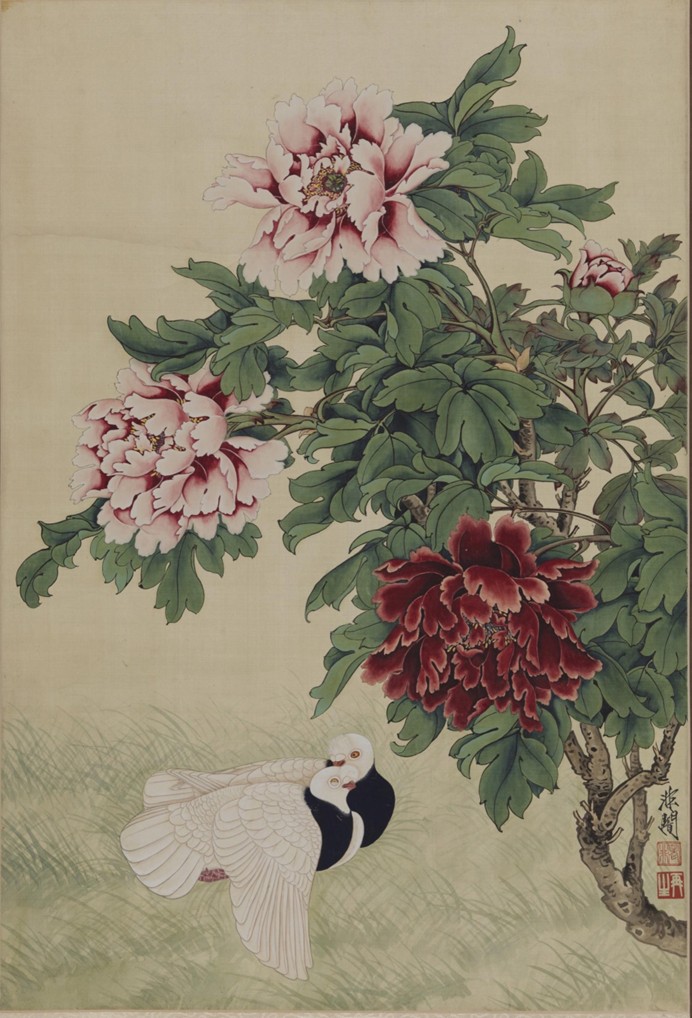 <h2>牡丹双鸽</h2><p>作者：于非闇</p><p>创作年代：年代不详</p><p>规格：81.8cm×55.4cm</p><p>品类：中国画</p>